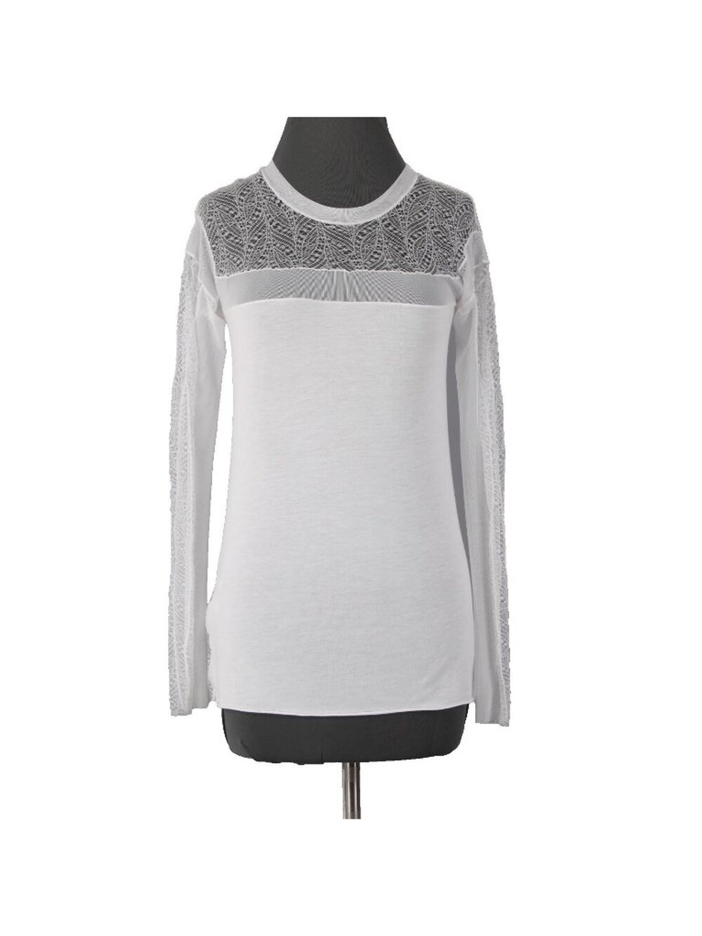 BCBG Maxazria Top Sz XXS White Lace Sleeves Lace Open Back Modal Nylon Top